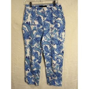 Boston Proper  Blue & White Paisley Womens Pants Size 10 26" Inseam